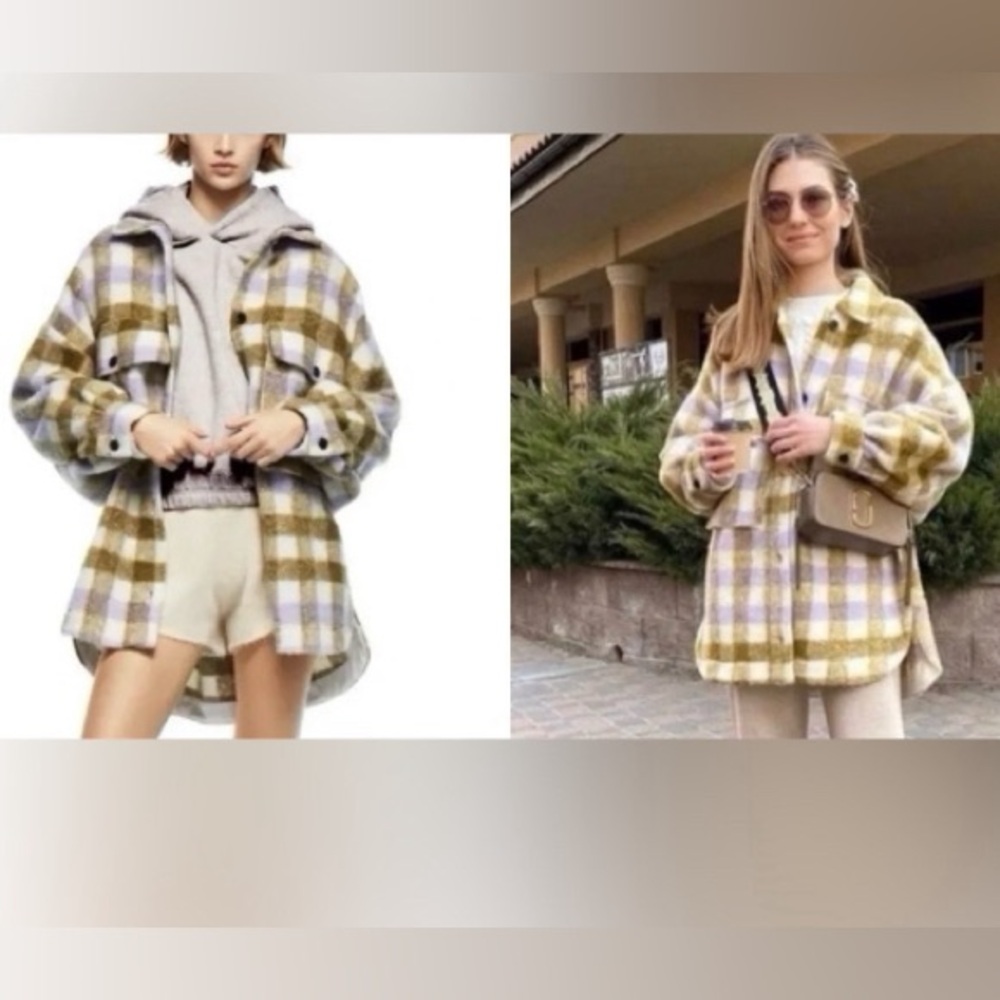Zara Plaid Check Shirt Jacket Shacket S-M Wool Blend Flannel